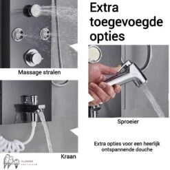 Douchepaneel Met Massage - Regendouche - Massage Jets - Waterval Douche - Met Thermostaatkraan En Handdouche - Zwart - Opbouw - Douchekop - Flanner® 13 Douchepaneel Met Massage - Regendouche - Massage Jets - Waterval Douche - Met Thermostaatkraan En Handdouche - Zwart - Opbouw - Douchekop - Flanner® -Badkamerproducten 1200x1200 1566