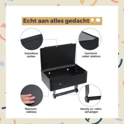 Toiletrolhouder Zwart Met Plankje En Bakje - Zonder Boren - Wc Rolhouder Zelfklevend - Inclusief Extra Handdoekhaak -Badkamerproducten 1200x1200 165