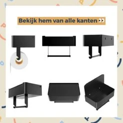 Toiletrolhouder Zwart Met Plankje En Bakje - Zonder Boren - Wc Rolhouder Zelfklevend - Inclusief Extra Handdoekhaak -Badkamerproducten 1200x1200 166