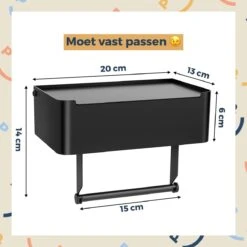 Toiletrolhouder Zwart Met Plankje En Bakje - Zonder Boren - Wc Rolhouder Zelfklevend - Inclusief Extra Handdoekhaak -Badkamerproducten 1200x1200 168