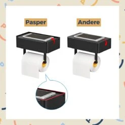 Toiletrolhouder Zwart Met Plankje En Bakje - Zonder Boren - Wc Rolhouder Zelfklevend - Inclusief Extra Handdoekhaak -Badkamerproducten 1200x1200 171