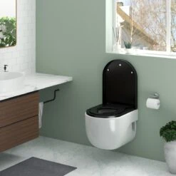 Kamyra® Antibacteriële Toiletbril Met Verkleiner & Softclose - Voor Volwassenen/Kinderen - Toiletbrillen, WC Bril, Brillen, Toiletzitting - D-Vorm - 45.4x36.1 Cm - Zwart -Badkamerproducten 1200x1200 1846