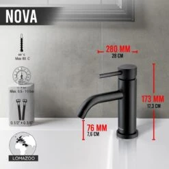 LOMAZOO Wastafelkraan Zwart Nova - Zwarte Wastafelkraan - Badkamerkraan Zwart - Zwarte Badkamerkraan -Badkamerproducten 1200x1200 1882