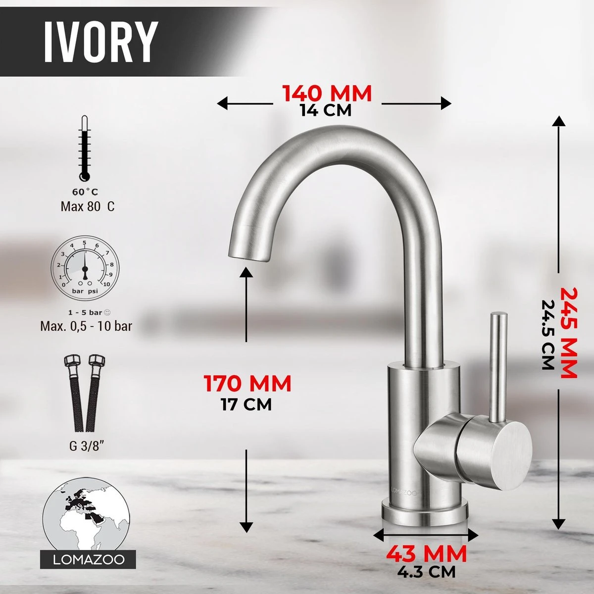 LOMAZOO Wastafelkraan Ivory - Mengkraan Wastafel - Kraan Badkamer - Wastafelmengkraan RVS 2 LOMAZOO Wastafelkraan Ivory - Mengkraan Wastafel - Kraan Badkamer - Wastafelmengkraan RVS - Afbeelding 2