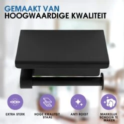 Toiletrolhouder Met Telefoonhouder - Zelfklevend / Boren / Zonder Boren - Incl. Handdoekhaakjes - WC Rolhouder - Zwart -Badkamerproducten 1200x1200 204