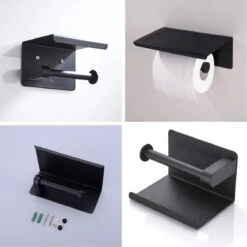 Toiletrolhouder Met Telefoonhouder - Zelfklevend / Boren / Zonder Boren - Incl. Handdoekhaakjes - WC Rolhouder - Zwart -Badkamerproducten 1200x1200 212