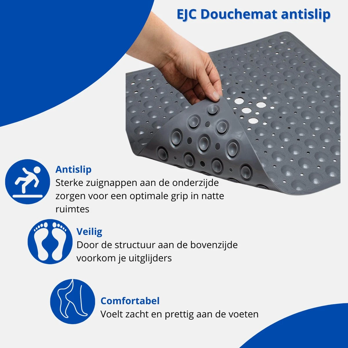 Douchemat - Antislipmat - Douchemat Antislip - Badmat - Badmat Antislip - Grijs - Antislipmat Douche - 53cm X 53cm - BPA Vrij - Antibacterieel - Antislip - Wasbaar- EJC Products 3 Douchemat - Antislipmat - Douchemat Antislip - Badmat - Badmat Antislip - Grijs - Antislipmat Douche - 53cm X 53cm - BPA Vrij - Antibacterieel - Antislip - Wasbaar- EJC Products - Afbeelding 3