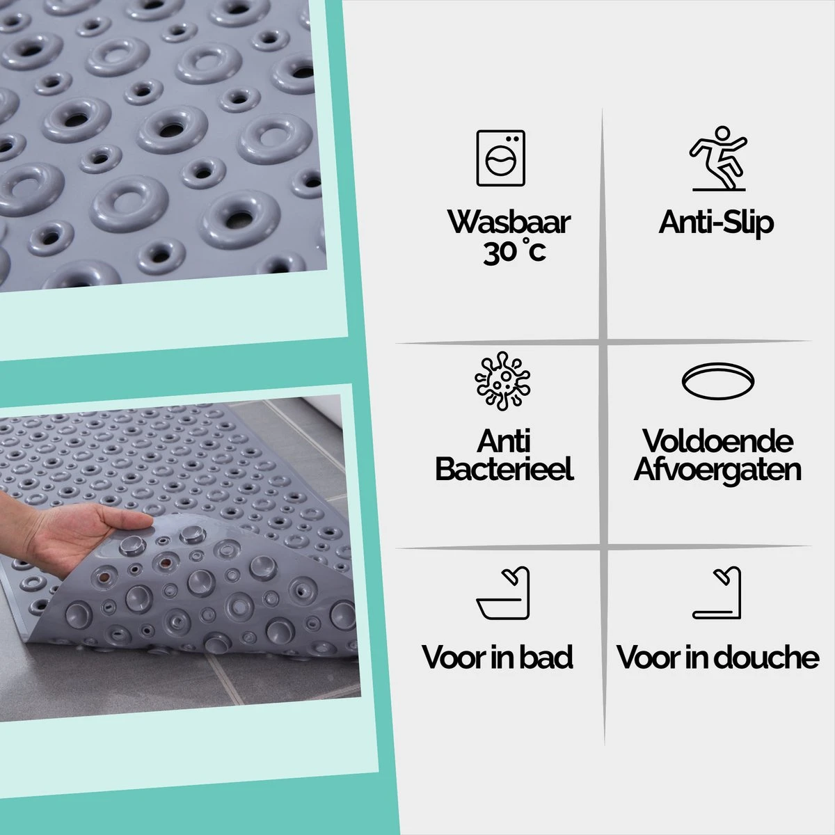 The Original - Douchemat Antislip - Grijs - 88x40cm - Antislipmat Badmat Voor Bad & Douche - Anti Slip Mat Met Zuignappen 3 The Original - Douchemat Antislip - Grijs - 88x40cm - Antislipmat Badmat Voor Bad & Douche - Anti Slip Mat Met Zuignappen - Afbeelding 3