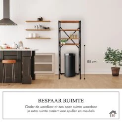Homestic© - Ruimtebesparende Toiletmeubel - WC Plank, Badkamerplank Met 4 Open Vakken - Industrieel RVS Badkamermeubel - Zwart Staal / Hout - 170x54x24 CM -Badkamerproducten 1200x1200 2303