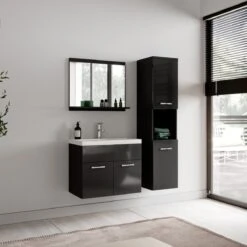 Badplaats Badkamermeubel Montreal Set 02 60 Cm X 35 Cm - Zwart Hoogglans - Badmeubel Met Spiegel -Badkamerproducten 1200x1200 2337