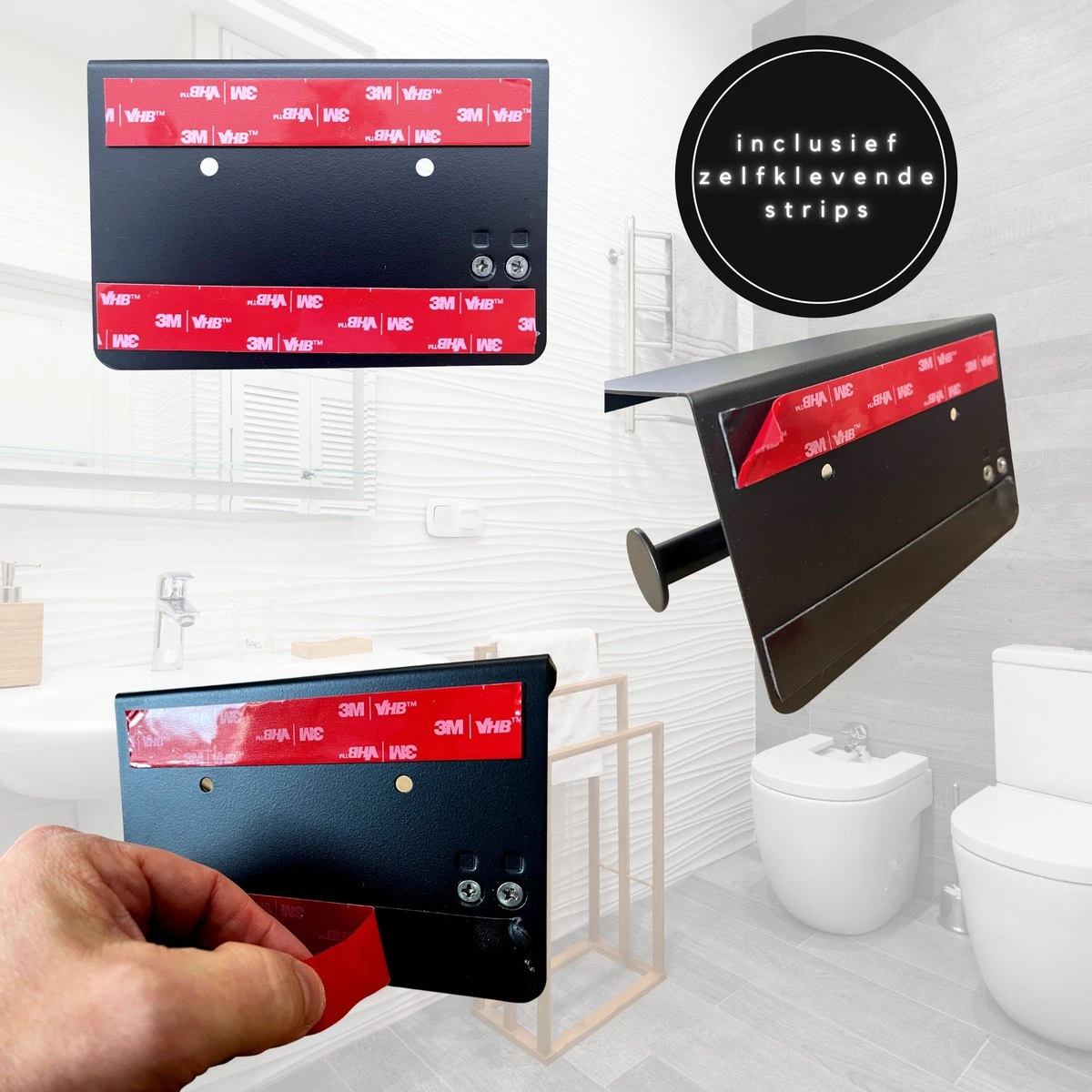 WC Rolhouder - Zelfklevend Toiletrolhouder Met Plankje - WC Papier Houder Zonder Boren - WC Rolhouder Met Plankje - Toiletrolhouder - Toiletrolhouder Zwart - Fienosa 3 WC Rolhouder - Zelfklevend Toiletrolhouder Met Plankje - WC Papier Houder Zonder Boren - WC Rolhouder Met Plankje - Toiletrolhouder - Toiletrolhouder Zwart - Fienosa - Afbeelding 3