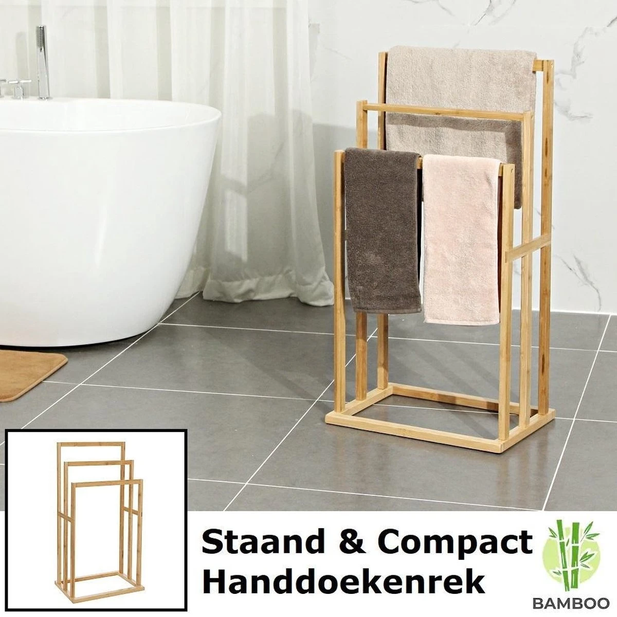 Merkloos Decopatent® Handdoekrek - Vrijstaand Handdoekenrek Voor In Badkamer - Handdoekrek - Bamboe Hout - Handdoek - Droogrek Met 3 Armen 1 Merkloos Decopatent® Handdoekrek - Vrijstaand Handdoekenrek Voor In Badkamer - Handdoekrek - Bamboe Hout - Handdoek - Droogrek Met 3 Armen