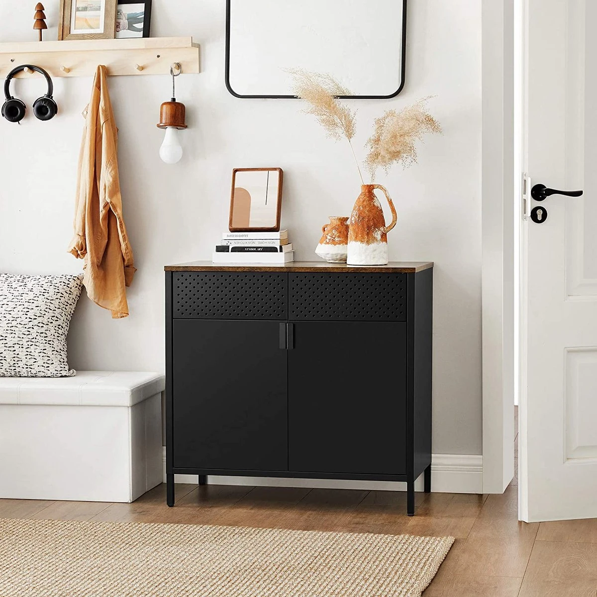 Songmics Opslagkabinet, Dubbel-deurs Vloerkast Met Magnetische Sluiting, Verstelbare Plank, Stalen Frame, Industriële Stijl, Ruimtebesparend, Rustiek Bruin En Zwart LSC102B01 3 Songmics Opslagkabinet, Dubbel-deurs Vloerkast Met Magnetische Sluiting, Verstelbare Plank, Stalen Frame, Industriële Stijl, Ruimtebesparend, Rustiek Bruin En Zwart LSC102B01 - Afbeelding 3