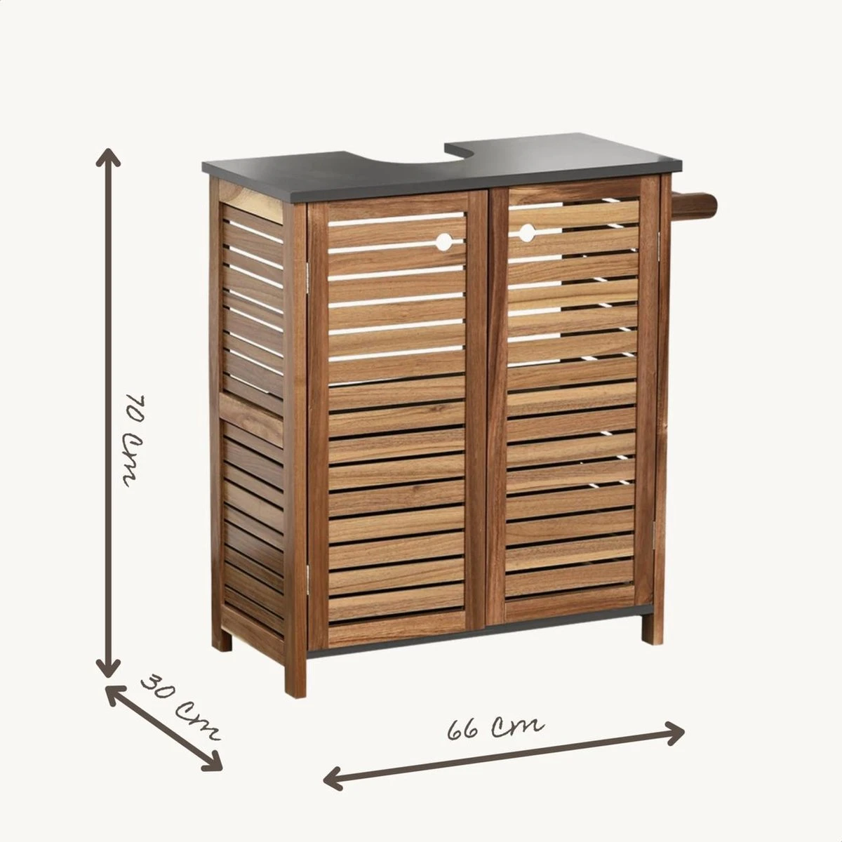Merkloos Halmstad - Wastafel Onderkast - Wastafelmeubel - Badkamerkast - Met Handoekhouder - Acacia - H70 X B66 X D30 3 Merkloos Halmstad - Wastafel Onderkast - Wastafelmeubel - Badkamerkast - Met Handoekhouder - Acacia - H70 X B66 X D30 - Afbeelding 3