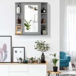 LUXGOODS Spiegelkast, Badkamerkast Met Spiegel, Aan De Muur Bevestigd Opbergkast, Houten Hangend Kast Met Verstelbare Planken & Open Compartimenten, Multifunctioneel Medicijnkastje Voor Badkamer, Woonkamer, Keuken, 66 X 63 X 16,5 Cm (Grijs) 10 LUXGOODS Spiegelkast, Badkamerkast Met Spiegel, Aan De Muur Bevestigd Opbergkast, Houten Hangend Kast Met Verstelbare Planken & Open Compartimenten, Multifunctioneel Medicijnkastje Voor Badkamer, Woonkamer, Keuken, 66 X 63 X 16,5 Cm (Grijs) -Badkamerproducten 1200x1200 2464