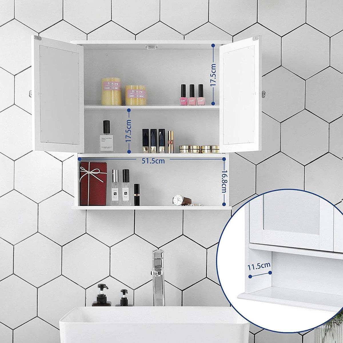 Songmics Badkamer Spiegel Kast - Medicijnkast - Badkamerkast Hangkast - Opbergkast Hangend Wit 2 Songmics Badkamer Spiegel Kast - Medicijnkast - Badkamerkast Hangkast - Opbergkast Hangend Wit - Afbeelding 2