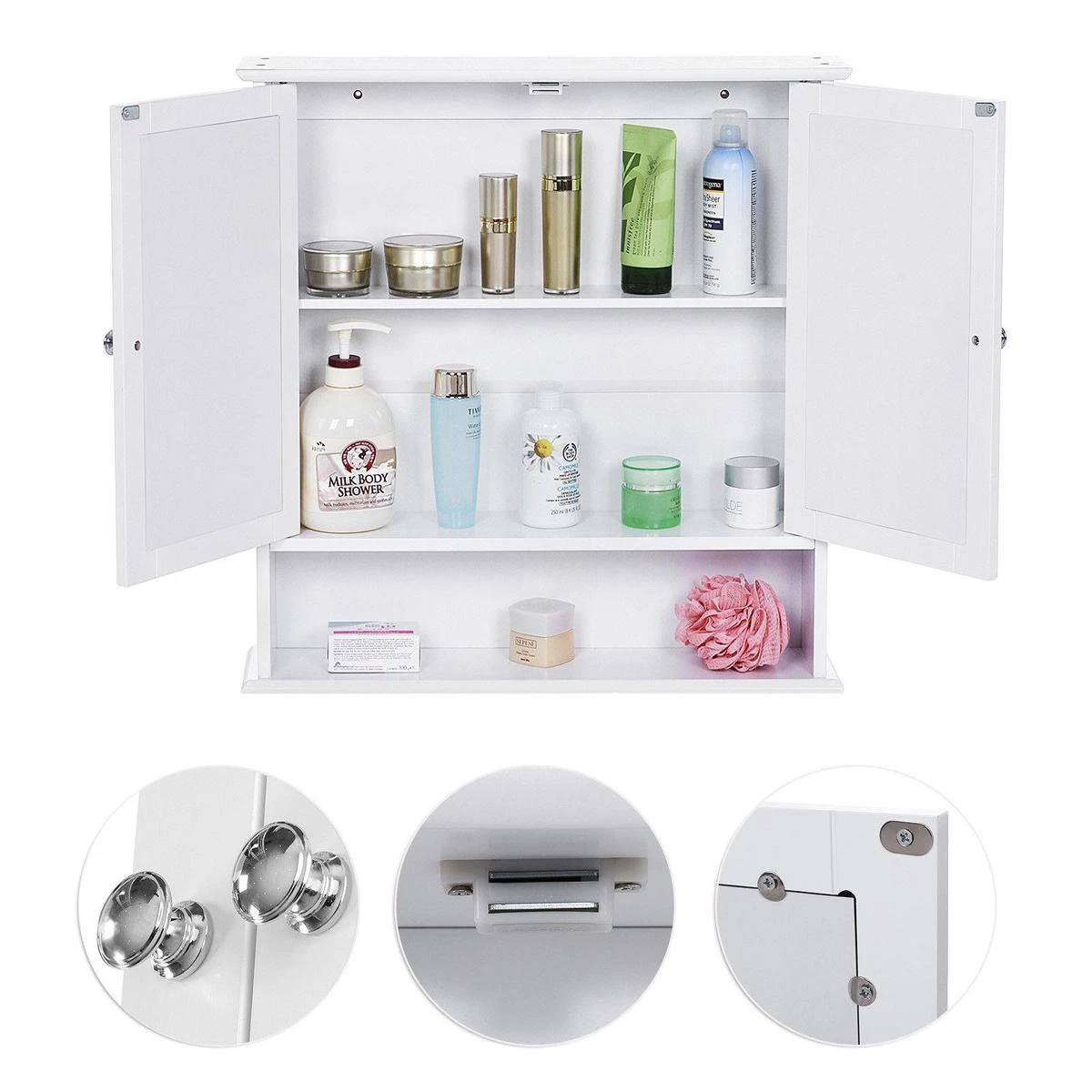 Songmics Badkamer Spiegel Kast - Medicijnkast - Badkamerkast Hangkast - Opbergkast Hangend Wit 4 Songmics Badkamer Spiegel Kast - Medicijnkast - Badkamerkast Hangkast - Opbergkast Hangend Wit - Afbeelding 4