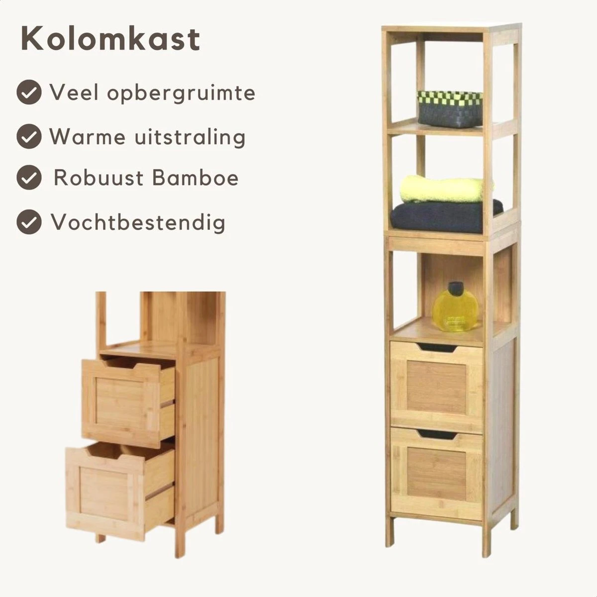 Merkloos Kiruna - Badkamerkast - Badkamerkasten Hoog - Kolomkast Badkamer - Badkamermeubel - Bamboe - 144,5 X 30 X 30 Cm 2 Merkloos Kiruna - Badkamerkast - Badkamerkasten Hoog - Kolomkast Badkamer - Badkamermeubel - Bamboe - 144,5 X 30 X 30 Cm - Afbeelding 2