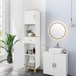 Kamyra® Scandinavisch Badkamermeubel - Badkamerkast, Wastafelmeubel, Opbergkast - Wit - 40x30x180 Cm - MDF -Badkamerproducten 1200x1200 2496