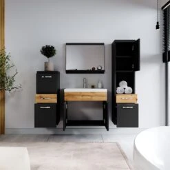 Badmeubelset Alba 60cm Zwart Met Eiken Compleet Badkamermeubel -Badkamerproducten 1200x1200 2526