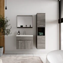 Badplaats Badkamermeubel Set Montreal 60 Cm X 35 Cm - Grijs Eiken - Badmeubel Met Spiegel En Zijkast -Badkamerproducten 1200x1200 2532
