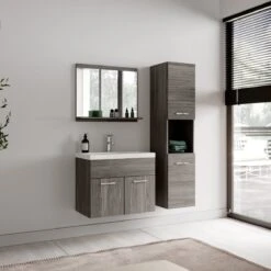 Badplaats Badkamermeubel Set Montreal 60 Cm X 35 Cm - Grijs Eiken - Badmeubel Met Spiegel En Zijkast -Badkamerproducten 1200x1200 2533