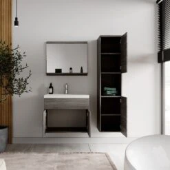 Badplaats Badkamermeubel Set Montreal 60 Cm X 35 Cm - Grijs Eiken - Badmeubel Met Spiegel En Zijkast -Badkamerproducten 1200x1200 2534