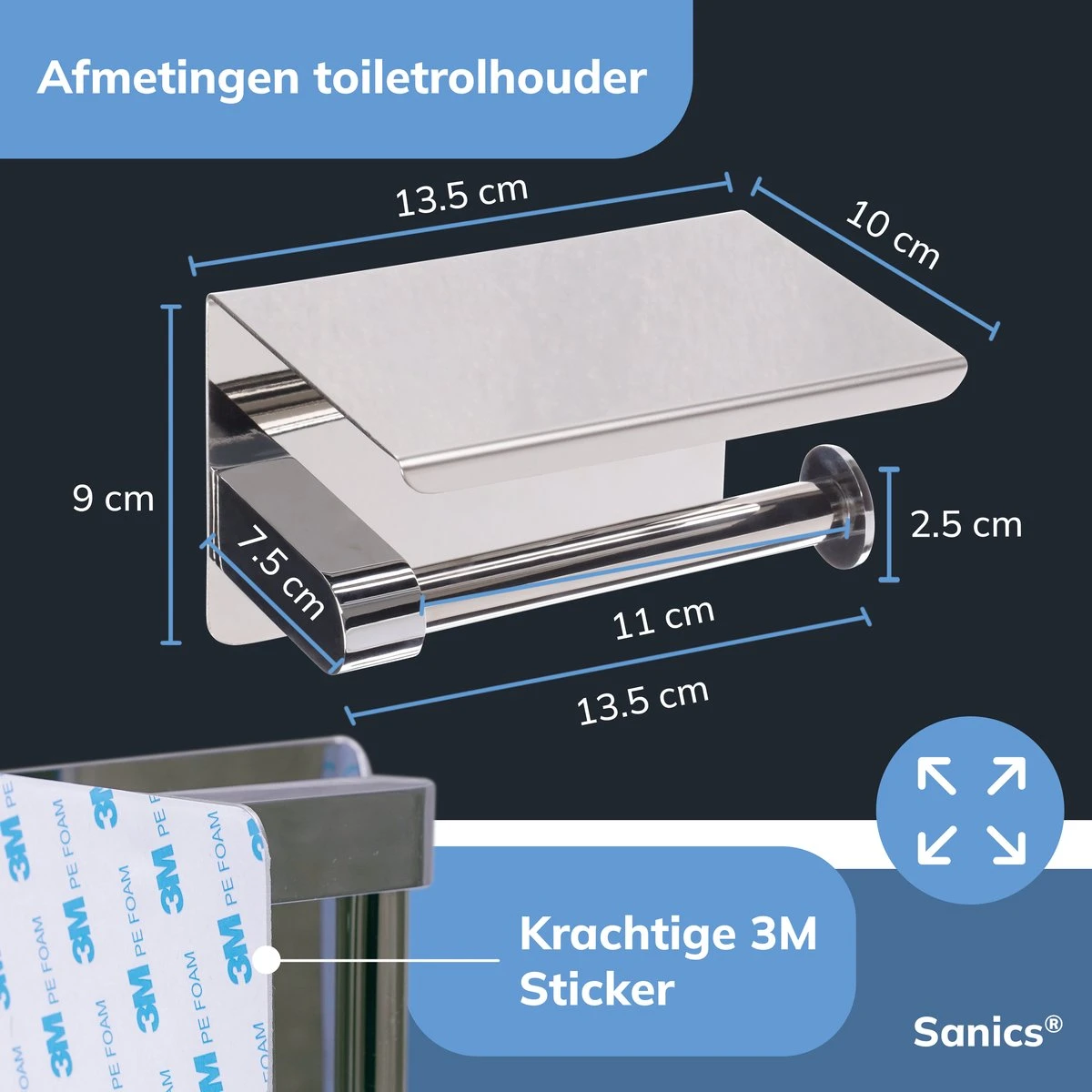 Sanics WC Rolhouder Zilver – Toiletrolhouder Zonder Boren – Met Plankje - Zelfklevend - RVS 2 Sanics WC Rolhouder Zilver – Toiletrolhouder Zonder Boren – Met Plankje - Zelfklevend - RVS - Afbeelding 2