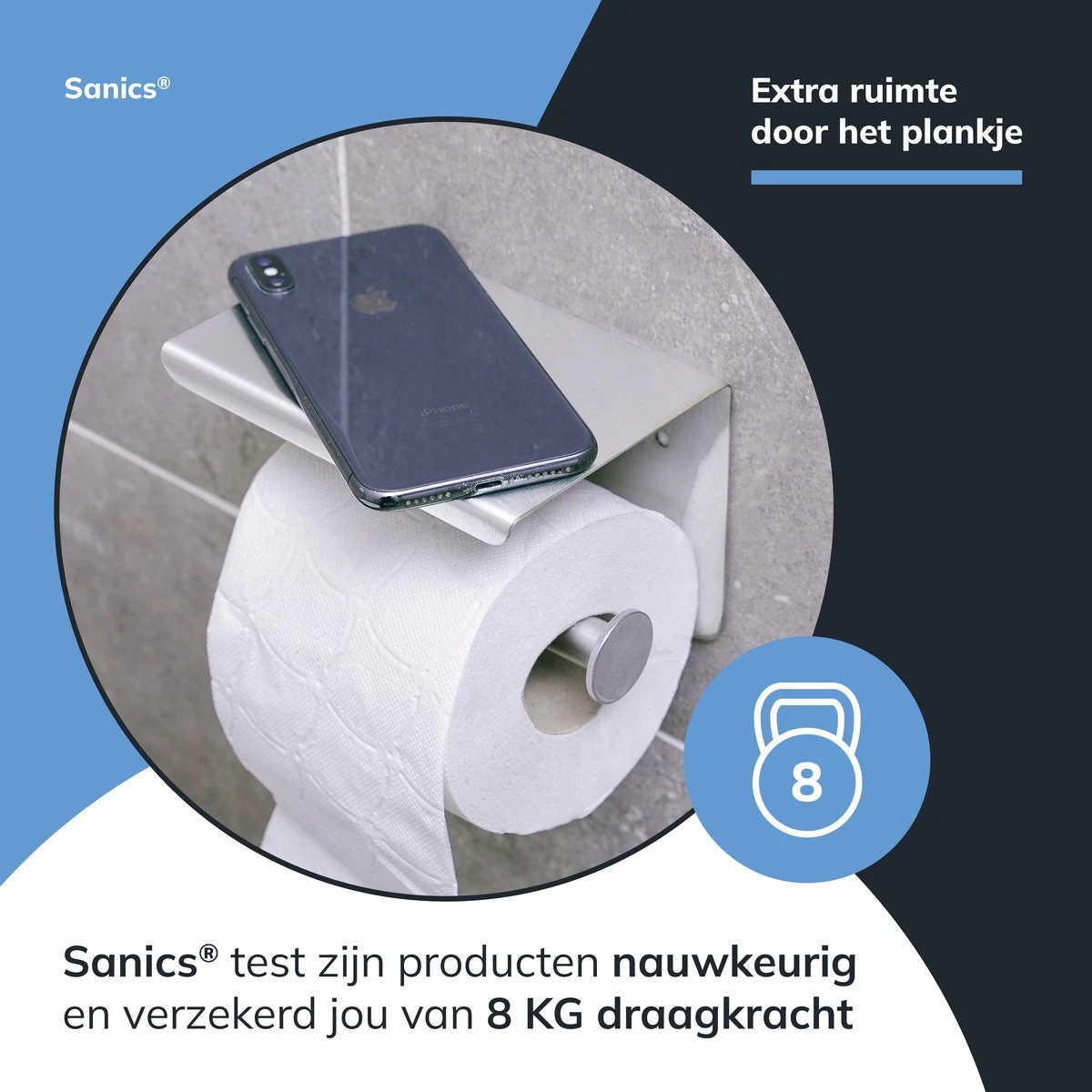 Sanics WC Rolhouder Zilver – Toiletrolhouder Zonder Boren – Met Plankje - Zelfklevend - RVS 3 Sanics WC Rolhouder Zilver – Toiletrolhouder Zonder Boren – Met Plankje - Zelfklevend - RVS - Afbeelding 3