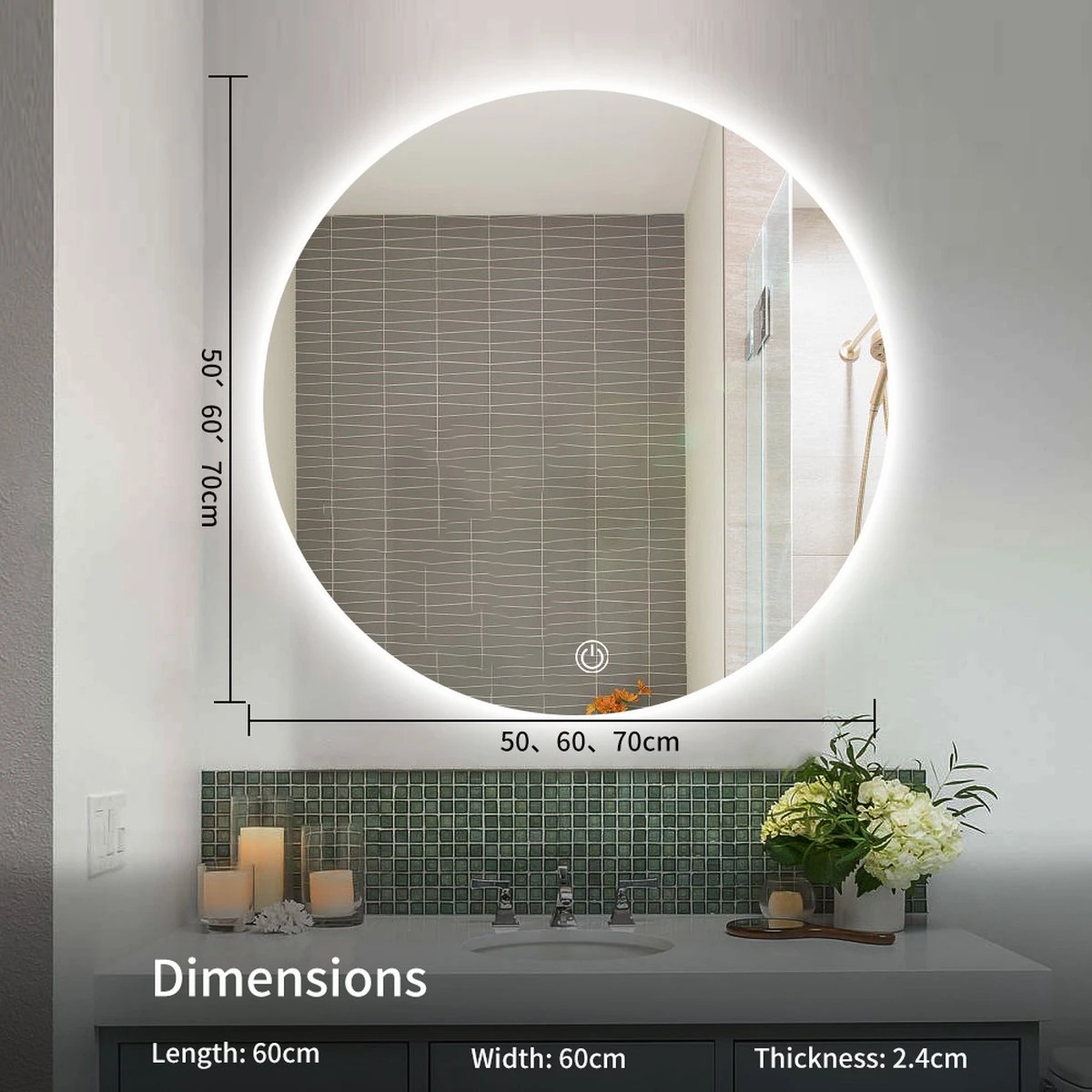 SensaHome - Ronde Badkamerspiegel Frameloos Met LED Verlichting - Wandspiegel - 50CM 2 SensaHome - Ronde Badkamerspiegel Frameloos Met LED Verlichting - Wandspiegel - 50CM - Afbeelding 2