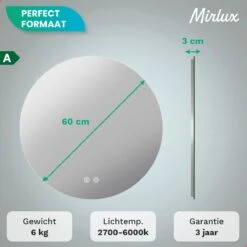 Mirlux Badkamerspiegel Met LED Verlichting & Verwarming – Wandspiegel Rond – Anti Condens Douchespiegel - 60CM -Badkamerproducten 1200x1200 2570