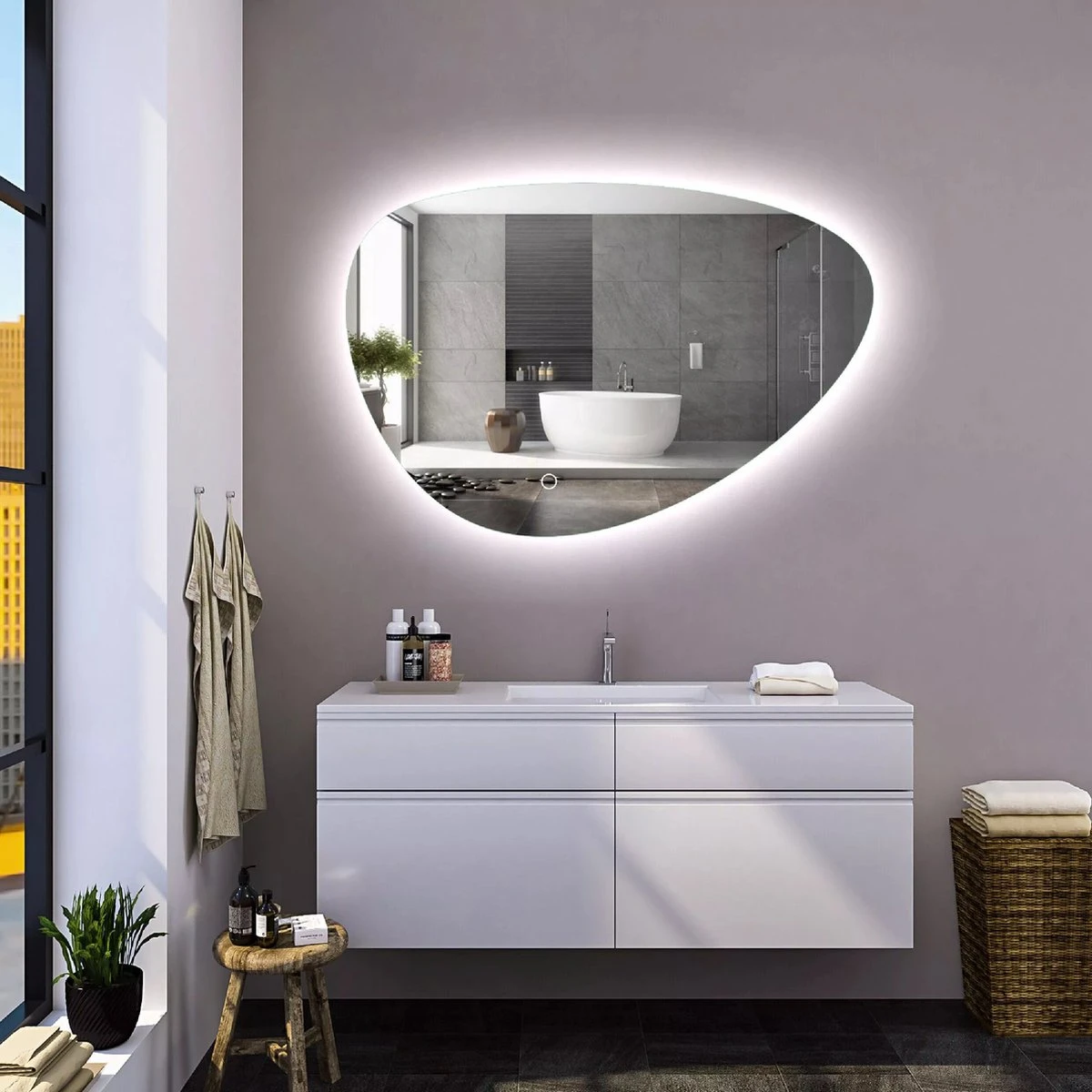 Badkamerspiegel FENOMÉ Delafon Organisch Dimbaar LED Verlichting Condensvrij 60 Cm 4 Badkamerspiegel FENOMÉ Delafon Organisch Dimbaar LED Verlichting Condensvrij 60 Cm - Afbeelding 4