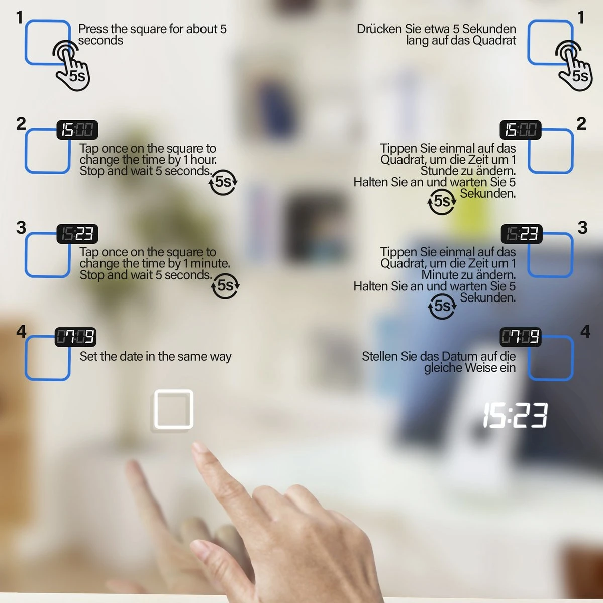 LED Badkamer Spiegel 120x 60 Cm, Digitale Klok, Dimbaar, Anticondensfunctie 7 LED Badkamer Spiegel 120x 60 Cm, Digitale Klok, Dimbaar, Anticondensfunctie - Afbeelding 7