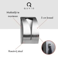 QUVIO Handdoek Houder RVS - Handdoek Of Theedoek Klem Met Plakstrip Voor In Keuken, Badkamer, Toilet Of Bijkeuken - Strak Design En Geen Schroeven Nodig - Staal - Klem - Theedoek -Badkamerproducten 1200x1200 302