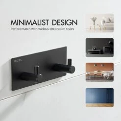 BOTC Handdoekhouder RVS - Handdoekhaakjes 2 In 1 RVS Zelfklevend - Rechthoekig Handdoek Haakjes - Handdoekhaak - Zwart -Badkamerproducten 1200x1200 346