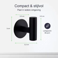 EAVY 2 Stuks Zelfklevende Handdoekhaakjes - Handdoekhouders - Plakhaakjes - Zwart -Badkamerproducten 1200x1200 364