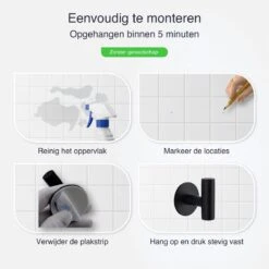 EAVY 2 Stuks Zelfklevende Handdoekhaakjes - Handdoekhouders - Plakhaakjes - Zwart -Badkamerproducten 1200x1200 365