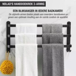 Nolad® Handdoekrek 3-armig - Handdoekhouder - Handdoekenrek - Zwart -Badkamerproducten 1200x1200 407