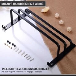 Nolad® Handdoekrek 3-armig - Handdoekhouder - Handdoekenrek - Zwart -Badkamerproducten 1200x1200 408