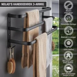 Nolad® Handdoekrek 3-armig - Handdoekhouder - Handdoekenrek - Zwart -Badkamerproducten 1200x1200 410