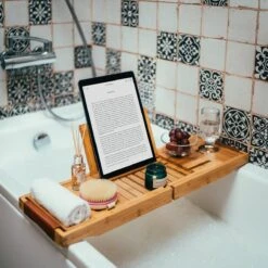 RelaxTub® Badplank - Badplank Voor In Bad - Badrek - Verstelbaar - Anti Slip - Badplank Bamboe - Badplank Hout - Badrekje Inclusief Boekenhouder, Tablethouder & Spiegel -Badkamerproducten 1200x1200 44