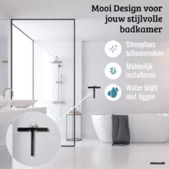 Mmoods Douchewisser Zwart - Douche Trekker Met Zuignap - Vloerwisser Badkamer - Vloertrekker RVS -Badkamerproducten 1200x1200 497