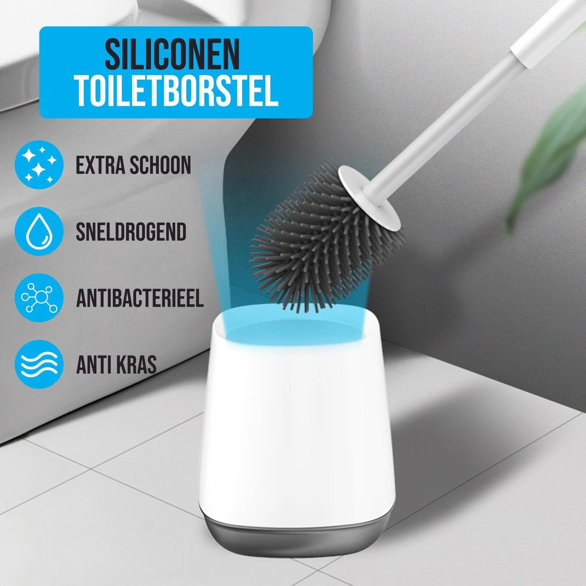 Strex Toiletborstel Siliconen Met Houder - Sneldrogend, Hygiënisch & Antibacteriële Werking - WC Borstel - Toilet Borstel Houder 2 Strex Toiletborstel Siliconen Met Houder - Sneldrogend, Hygiënisch & Antibacteriële Werking - WC Borstel - Toilet Borstel Houder - Afbeelding 2
