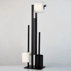WENKO Toiletbutler Rivalta Zwart - Toiletborstel Met Houder, Toiletrolhouder En Reserverolhouder -Badkamerproducten 1200x1200 584