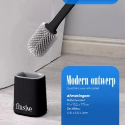 Flusive WC Borstel Met Houder Inclusief Ophangsysteem - Siliconen Toiletborstel - 2 Lifters - Flexibel - Zwart -Badkamerproducten 1200x1200 642