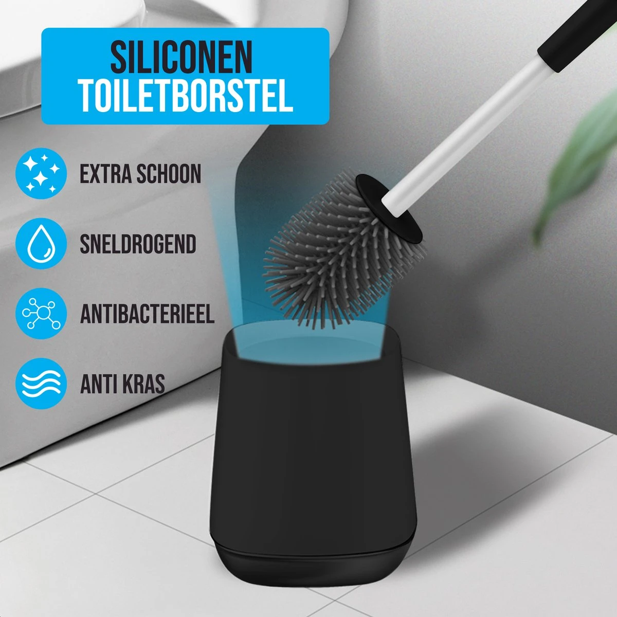 Strex Toiletborstel Siliconen Met Houder Zwart - Sneldrogend, Hygiënisch & Antibacteriële Werking - WC Borstel - Toilet Borstel Houder 2 Strex Toiletborstel Siliconen Met Houder Zwart - Sneldrogend, Hygiënisch & Antibacteriële Werking - WC Borstel - Toilet Borstel Houder - Afbeelding 2