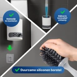 Mdxl® Siliconen WC Borstel Met Zeepdispenser - Hervulbaar - Vrijstaand Of Hangend - Sneldrogend, Hygiënisch & Antibacteriële Werking - Zonder Boren - Toilet Brush - Toiletborstel Houder - Lekbak -Badkamerproducten 1200x1200 697