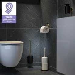 Tiger Tune - Toiletaccessoireset - Toiletborstel Met Houder - Toiletrolhouder Zonder Klep - Handdoekhaak – Messing Geborsteld / Zwart -Badkamerproducten 1200x1200 739