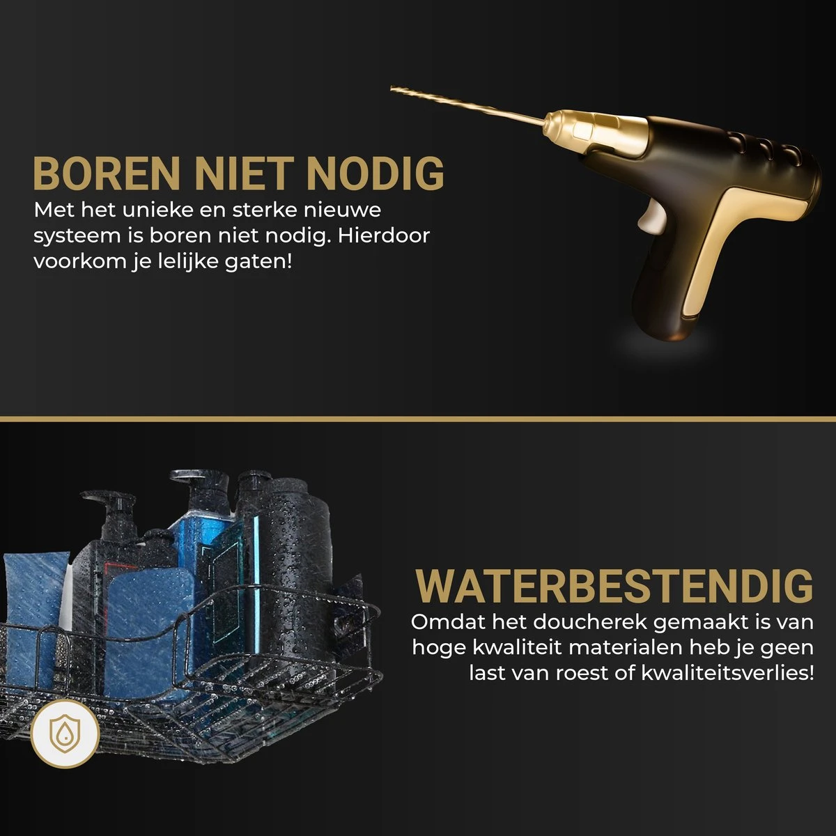 HGMD® Doucherek Zonder Boren - 1 Stuk - Zwart - Zelfklevend Doucherek –Badkamerrek - Badrek - Keukenrek - Doucherek Hangend – Badkamer Accessoires - Kruidenrek 4 HGMD® Doucherek Zonder Boren - 1 Stuk - Zwart - Zelfklevend Doucherek –Badkamerrek - Badrek - Keukenrek - Doucherek Hangend – Badkamer Accessoires - Kruidenrek - Afbeelding 4