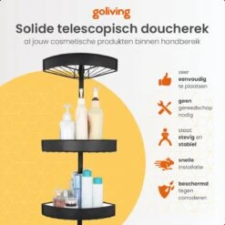 Goliving Doucherek - Doucherek Zonder Boren - Telescopisch Doucherek - Voor Plafonds Tot 2.9m Hoog - Dicht Design - Zwart -Badkamerproducten 1200x1200 811